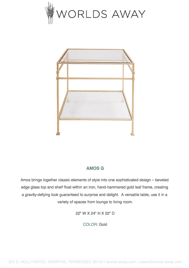 worlds away amos side table gold tearsheet
