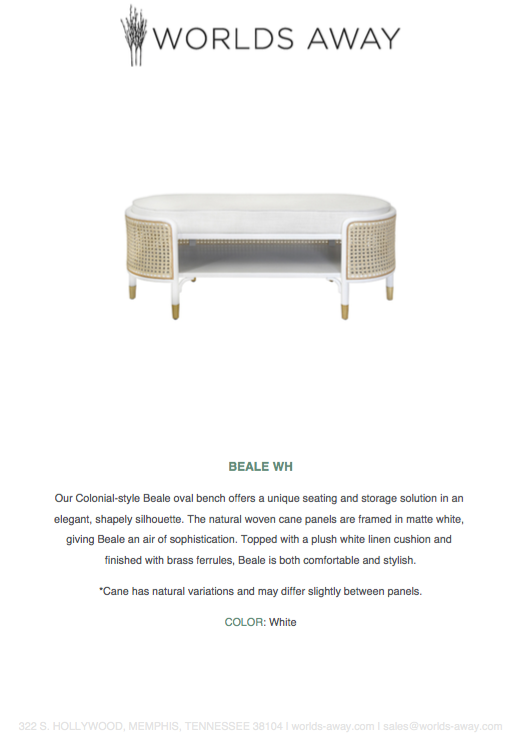 worlds away beale bench white  tearsheet