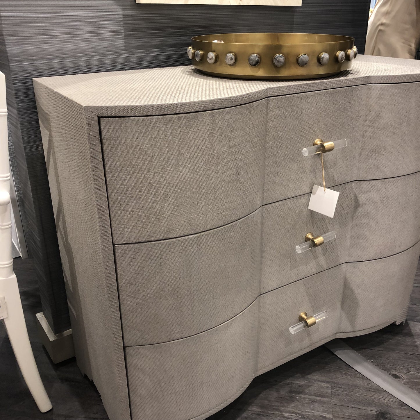 worlds away plymouth chest gray texture drawers showroom